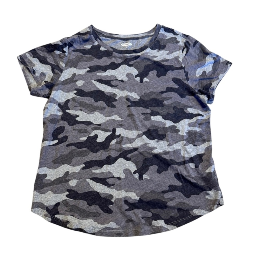 Old Navy Women's S/S EveryWear Printed Crew Slub-Knit T-Shirt Grey Camo Medium